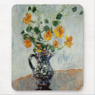 Tapis De Souris Nasturtiums dans un vase bleu de Monet