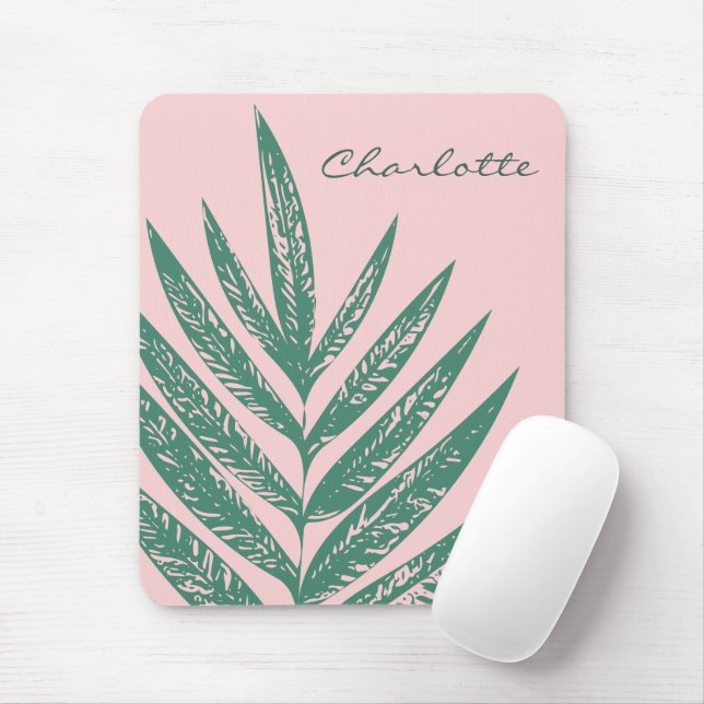 Tapis De Souris Nature botanique Tropical Rose Vert Personnalisé (Avec souris)