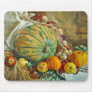 Tapis De Souris Nature morte de la récolte rustique avec citrouill