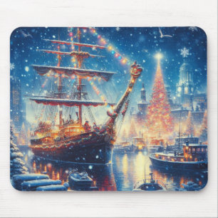 Tapis De Souris Navire à quai Noël/hiver