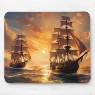 Tapis De Souris Navires au coucher du soleil