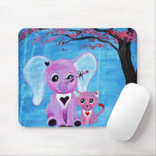 Tapis De Souris Ne m'oubliez pas éléphant rose chat cerisier en fl