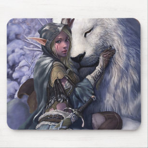 Tapis De Souris Neige+Elf+Fille+avec+Lion