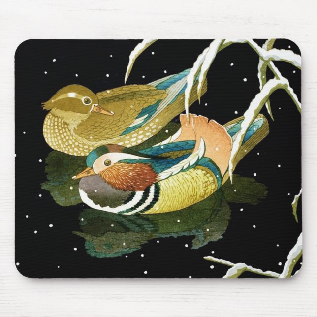 Tapis De Souris Neige japonaise fraîche d'étang de noir de canard (Devant)