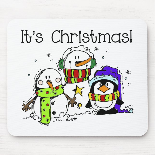 Tapis De Souris Neiges et pingouins C'est Noël (Devant)