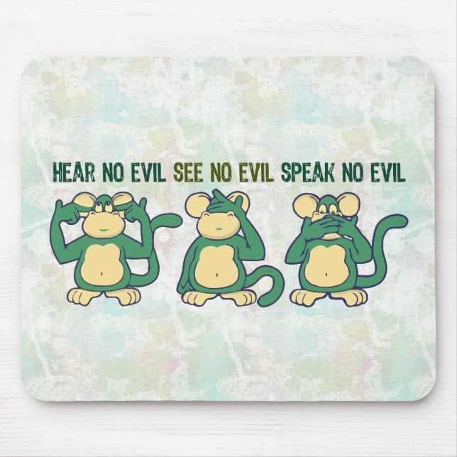 Tapis De Souris N'entendez aucun vert de singes de mal (Devant)