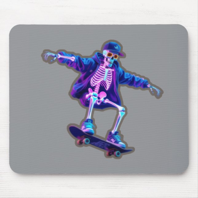 Tapis De Souris Neon 3D Skeleton Skateboarding – Funny Streetwear  (Devant)