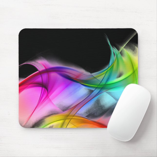 Tapis De Souris Neon Arc-en-ciel Abstrait sur noir (Avec souris)