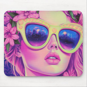 Tapis De Souris Neon Dream Girl avec lunettes de soleil florales
