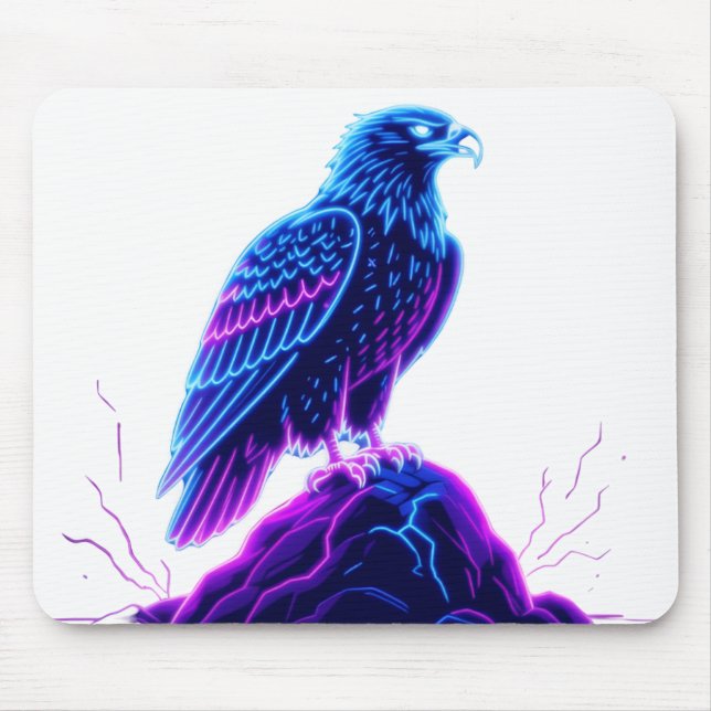 Tapis De Souris Neon Eagle on Glowing Rock – Cyberpunk Style (Devant)