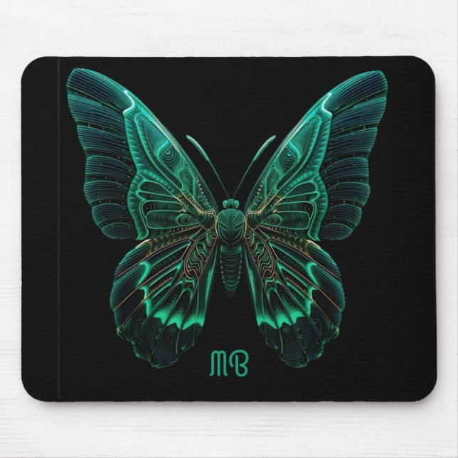 Tapis De Souris Neon Green Luminescent Butterfly Art (Devant)