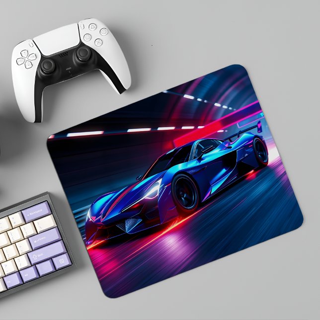Tapis De Souris Neon Racer : Supercar futuriste à Cyberpunk City (Créateur téléchargé)
