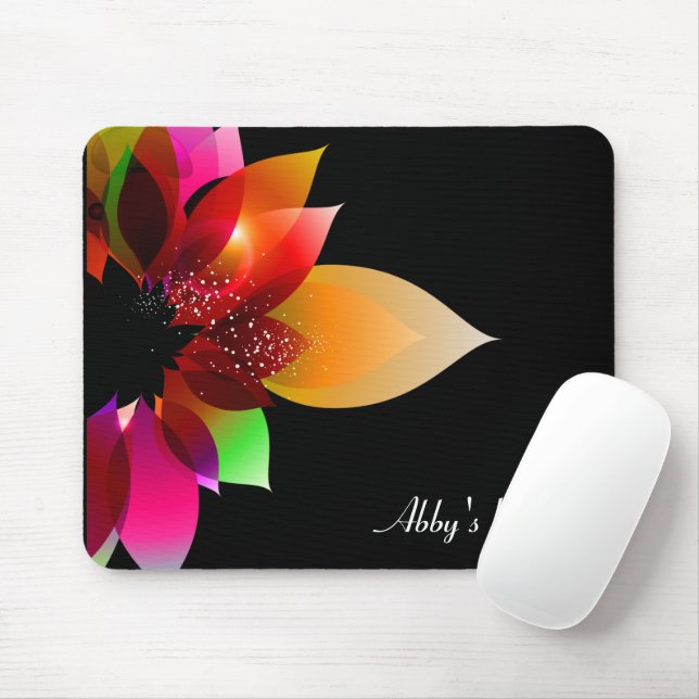 Tapis De Souris Neon Rainbow Dahlia en noir (Avec souris)