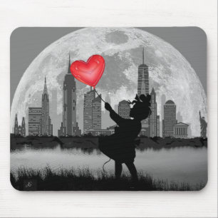 Tapis De Souris NEW YORK Pleine lune Girl with Heart Balloon Mouse