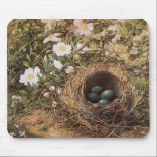 Tapis De Souris Nid d'oiseau et Roses de chien par John William Hi