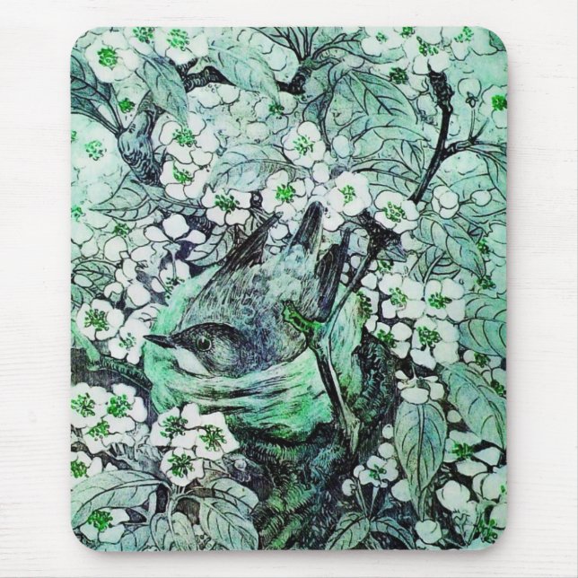 Tapis De Souris NID OISEAU, vert blanc (Devant)
