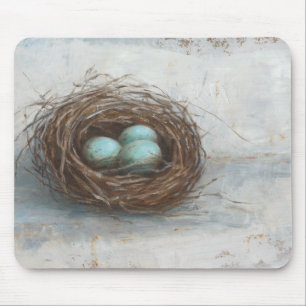 Tapis De Souris Nid rustique d'oiseau - bleu