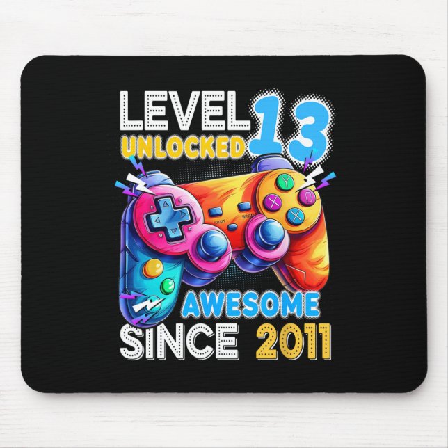 Tapis De Souris Niveau 13 Jeu vidéo déverrouillé 13e anniversaire (Devant)
