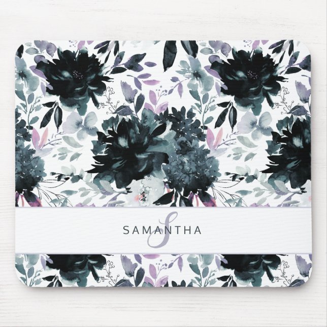 Tapis De Souris Nocturne Floral Aquarelle marine Monogramme person (Devant)