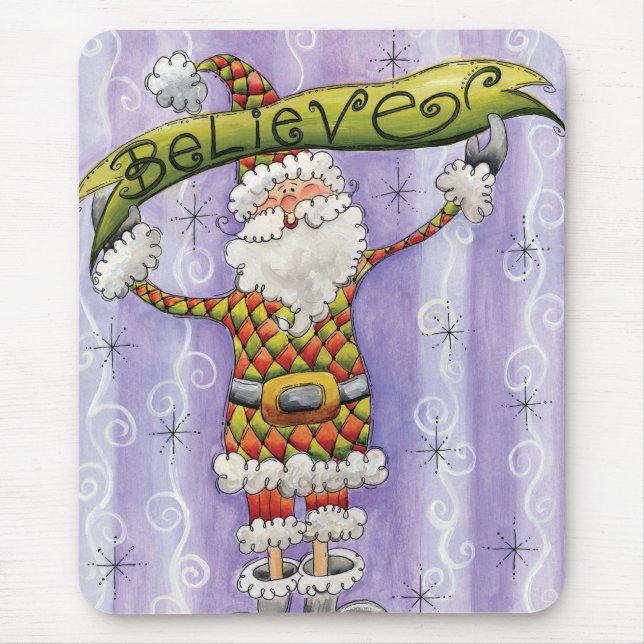 Tapis De Souris Noël Caricature mignonne, je crois en Père Noël (Devant)