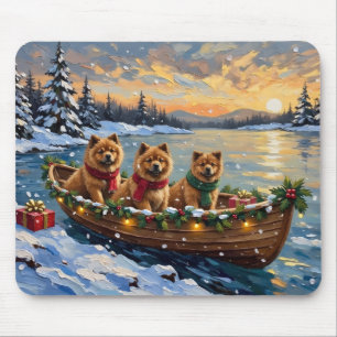 Tapis De Souris Noël Chow Chow Bateau Fêtes