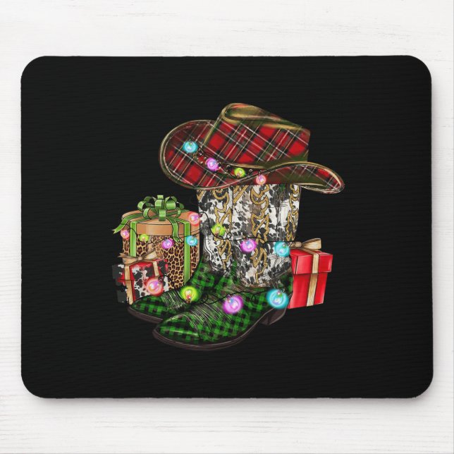 Tapis De Souris Noël Cowboy Boot Occidental Cachette Noël Pjs Homm (Devant)