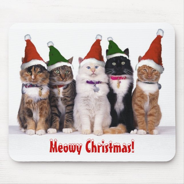 Tapis De Souris "Noël de Meowy !" Chats dans des casquettes (Devant)