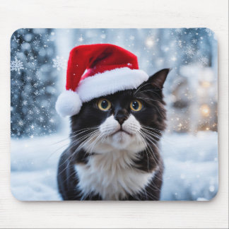 Tapis De Souris Noël du chat noir et blanc