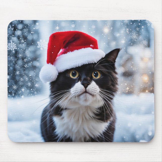 Tapis De Souris Noël du chat noir et blanc (Devant)