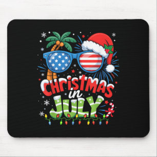Tapis De Souris Noël En Juillet États-Unis Drapeau Summer Beach Ha