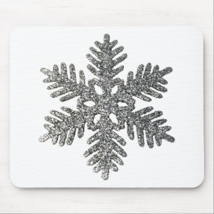 Tapis De Souris Noël Fête Silver Snowflake Star Design.