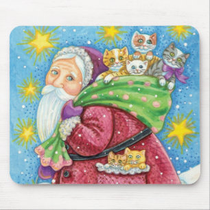 Tapis De Souris Noël mignon, Père Noël avec chatons et chats !