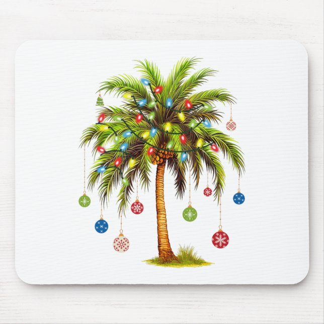 Tapis De Souris Noël Palm Tree Lumière Hawaï Tropical Noël (Devant)