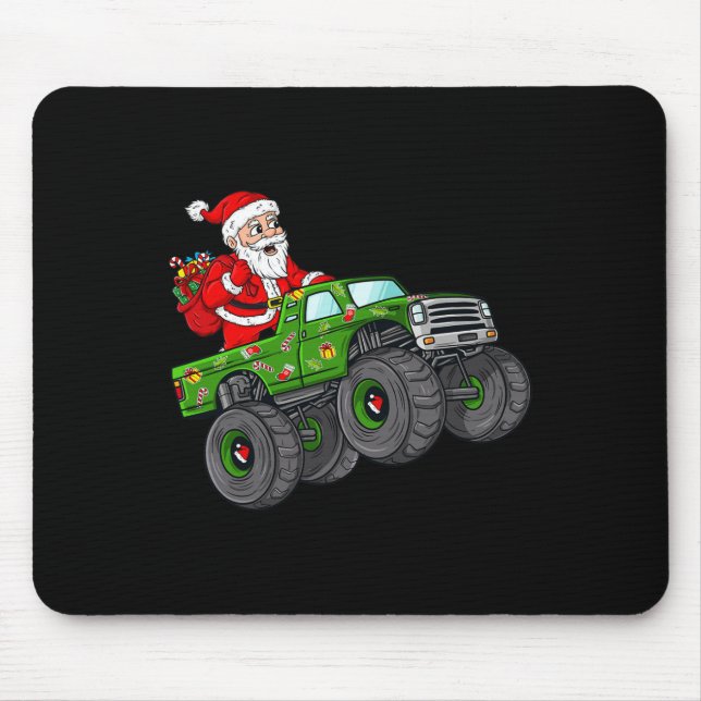 Tapis De Souris Noël Père Noël équitation dans Monster Truck Boys (Devant)