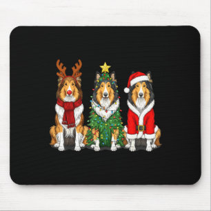 Tapis De Souris Noël Rétro Chien Colley Rough Père Noël Renne Am