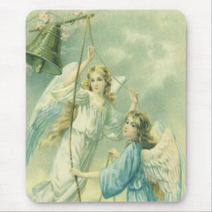 Tapis De Souris Noël vintage, anges victoriens avec une cloche