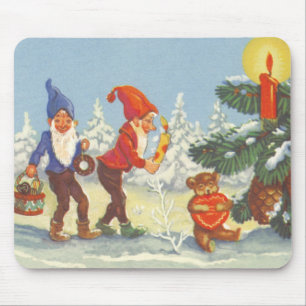 Tapis De Souris Noël vintage, Elfes dans la forêt enneigée d'hiver