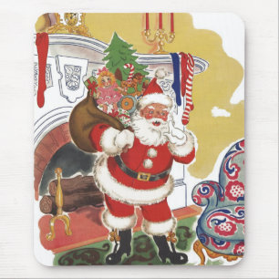 Tapis De Souris Noël vintage, joyeux Père Noël avec des cadeaux