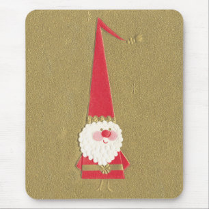 Tapis De Souris Noël Vintage, le mignon Père Noël Gnome sur l'or