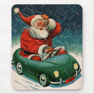 Tapis De Souris Noël vintage, le Père Noël dans une voiture mignon