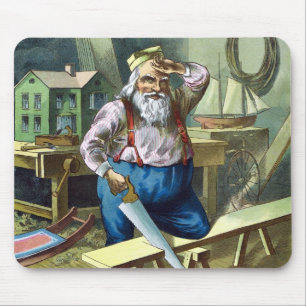 Tapis De Souris Noël vintage, Père Noël construisant des jouets sc