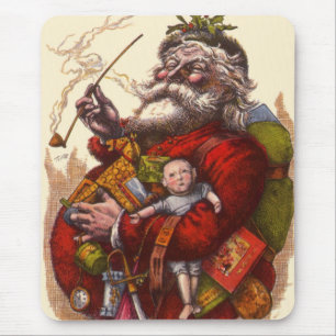 Tapis De Souris Noël vintage, Père Noël victorien avec des jouets