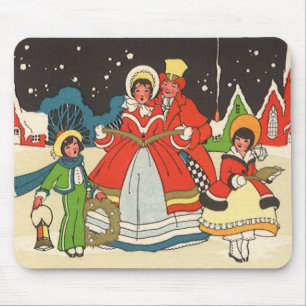 Tapis De Souris Noël vintage, une famille chantant des chants de m
