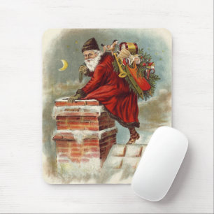Tapis De Souris Noël vintage victorien Saint Nicolas sur le toit