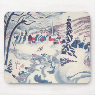 Tapis De Souris Noël Vintage, Village d'hiver Neige