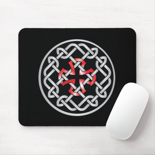 Tapis De Souris Noeud celtique Rouge Métallique Mousepad (Avec souris)