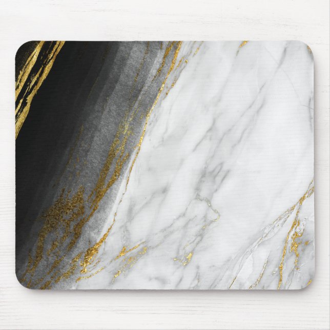 Tapis De Souris Noir blanc Abstrait Gris Carrara Marbre Or (Devant)