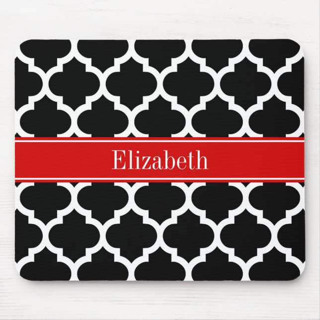 Tapis De Souris Noir Blanc Marocain #5 Nom Rouge Monogramme (Devant)