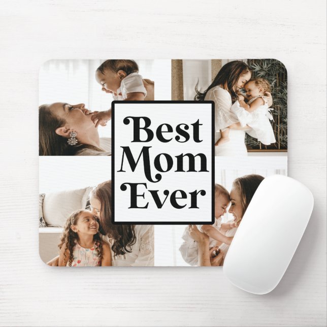 Tapis De Souris Noir Blanc Meilleure Maman Jamais Photo personnali (Avec souris)