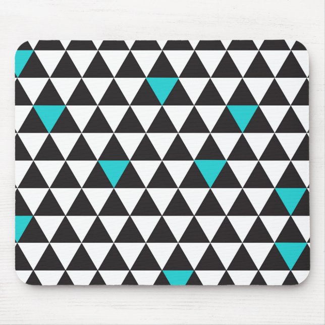 Tapis De Souris Noir Blanc Sarcelle Turquoise Triangles Géométriqu (Devant)